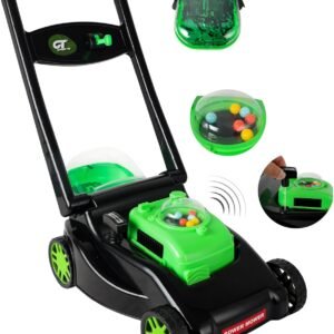 Kids Push Lawn Mower Toy with Realistic Sound & Action – No Battery Required | Outdoor Gardening Pretend Play Toy for Boys & Girls (Black)