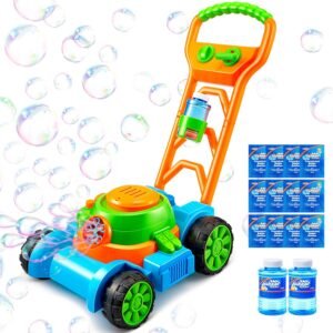 Kids Bubble Lawn Mower Toy with Sound & Bubble Maker – Battery Operated Outdoor Push Toy for Toddlers & Kids (Blue)
